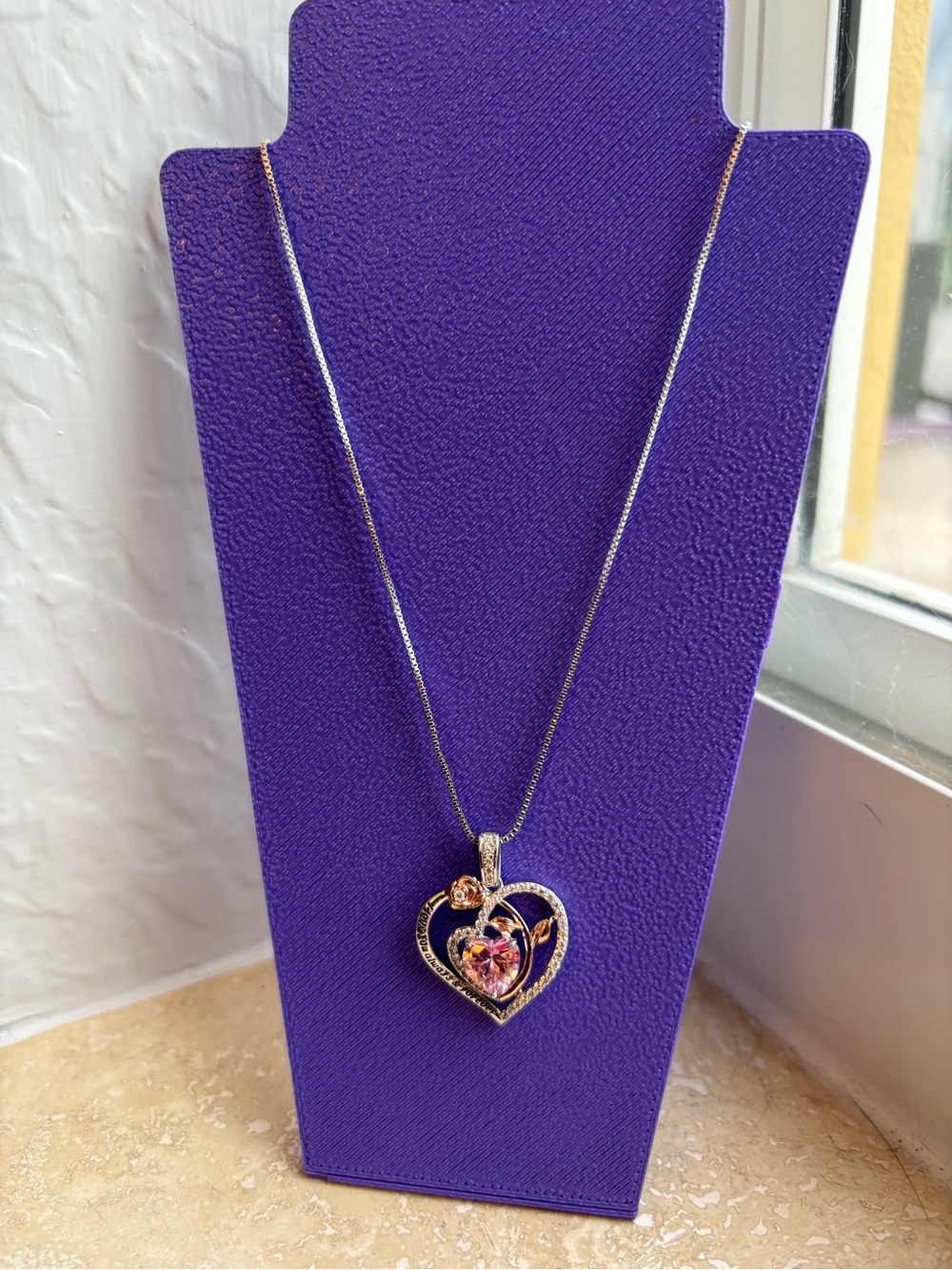 Rose Heart Love You Always and Forever Birthstone Pendent Necklace-New